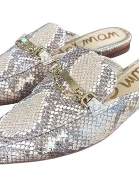 Sam Edelman Loafer Mule Snake Print Size 7 Gold Chain Hardware